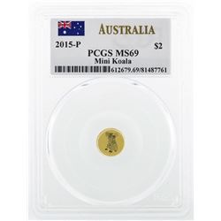 2015-P $2 Australia Mini Koala Gold Coin PCGS MS69