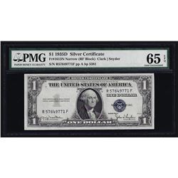 1935D $1 Silver Certificate Note Narrow PMG Gem Uncirculated 65EPQ