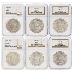 Lot of (6) $1 Morgan Silver Dollar Coins NGC MS63
