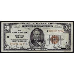 1929 $50 Federal Reserve Bank of New York STAR National Currency Note