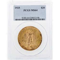 1925 $20 St. Gaudens Double Eagle Gold Coin PCGS MS64