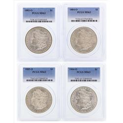 Set of (4) $1 Morgan Silver Dollar Coins PCGS MS63