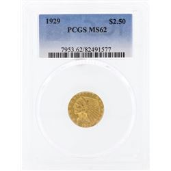 1929 $2 1/2 Indian Head Quarter Eagle Gold Coin PCGS MS62