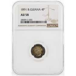 1891 British Guiana 4 Pence Silver Coin NGC AU58