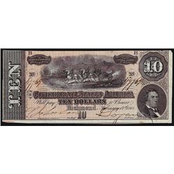 1864 $10 The Confederate States of America Note