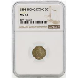 1898 Hong Kong 5 Cents Silver Coin NGC MS63