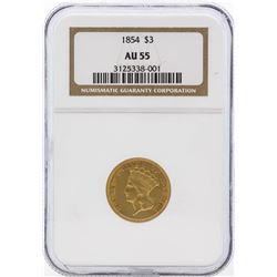1854 $3 Indian Princess Head Gold Coin PCGS AU55