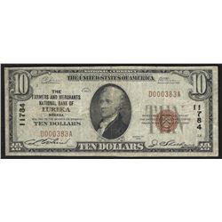 1929 $10 Farmers & Merchants National Bank of Eureka Nevada National Currency No