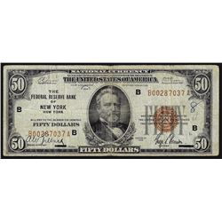 1929 $50 National Currency Note New York New York