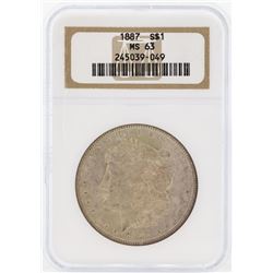 1887 $1 Morgan Silver Dollar Coin NGC MS63 Great Toning