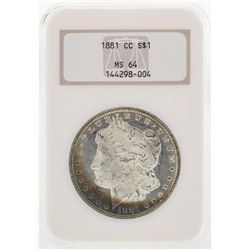 1881-CC $1 Morgan Silver Dollar Coin NGC MS64