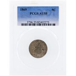 1869 Shield Nickel Coin PCGS AU55