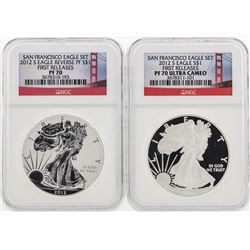 (2) 2012 $1 American Silver Eagle Coins NGC PF70 and PF70 Ultra Cameo