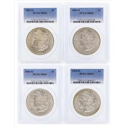 Set of (4) $1 Morgan Silver Dollar Coins PCGS MS63
