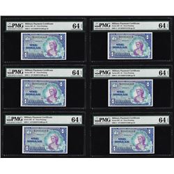(6) Consecutive $1 Military Payment Certificates Series 661 PMG Choice Unc 64EPQ