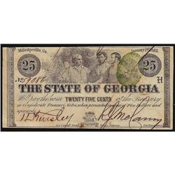 1863 Twenty-Five Cents The State of Georgia Obsolete Note