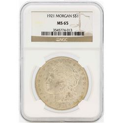 1921 $1 Morgan Silver Dollar Coin NGC MS65