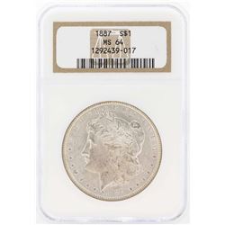 1887 $1 Morgan Silver Dollar Coin NGC MS64