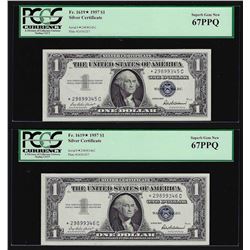 (2) Sequential 1957 $1 Silver Certificate STAR Notes PCGS Superb Gem New 67PPQ
