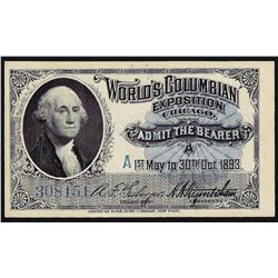 1893 World's Columbian Exposition Ticket