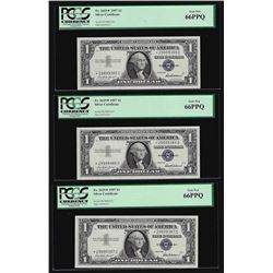 (3) Sequential 1957 $1 Silver Certificate STAR Notes PCGS Gem New 66PPQ