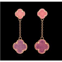 14KT Rose Gold Ladies Pink Quartz Four Leaf Clover Earrings