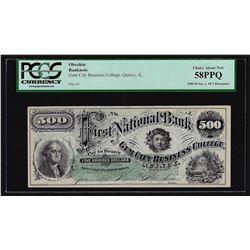 1800s $500 First National Bank of Gem City Business College Obsolete Note PCGS 5