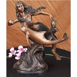 22 LBS Bronze Sculpture on Marble base Mermaid Figurine (18"x17")
