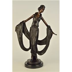 15 LBS Art Nouveau Ribbon Dancer Bronze Sculpture (19"X13")