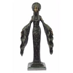 19 LBS Art Deco Indian Girl With Long Gown Bronze Statue (20"X10")