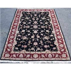 Lustrous Rare Ebony Color Background Part Silk Persian-Pak Kashan Rug