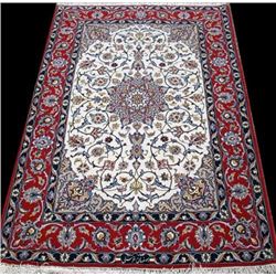 Simply remarkable super Fine signed part silk Persian Isfahan Rug