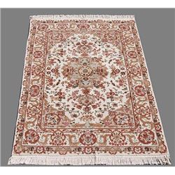 Silk Highlighted Hand Woven Creme Tabriz Design Rug