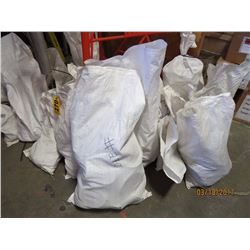 Approx 25 White Canvas Sacks & 4 Boxes - hangers, boots, grnd kits, ty wraps, concrete anchors, angl