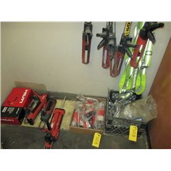 Milk Crate w/ misc concrete anchors, Box w/ misc hilticompounds, 9 Hilti Application Guns, Hilti App