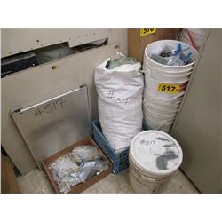 (1) Pail of clamps, Box w/ Hilti Toggles and misc hardware, White Sack & Milk Crate w/ cable tags, &