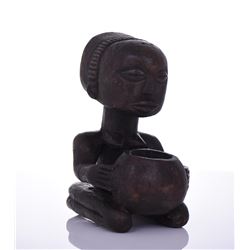 African Luba Wood Kneeling Figure Holding An