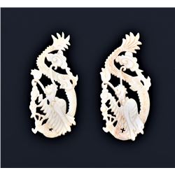 Antique Chinese Bone Carved Dragon Applied Or