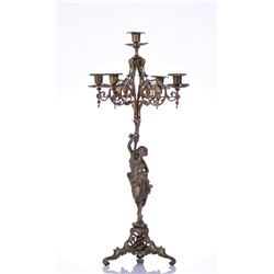 Five Stick Brass Candelabra. Breaks apart int