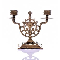 Antique Brass Candle Holder Depicting A Horne
