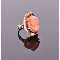 Antique Estate Pink Coral Gold Plated Ring. R