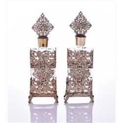 Vintage Glass Perfume Bottles Wrapped In Orna