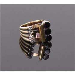 14k Gold Ring With Onyx And Diamonds.  Weight