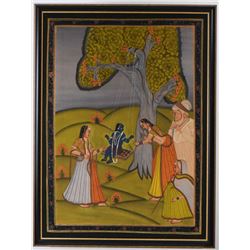Large Silk Painting of Shiva swinging on a tr