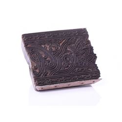India Wood Stamp Block Carved With An Intrica