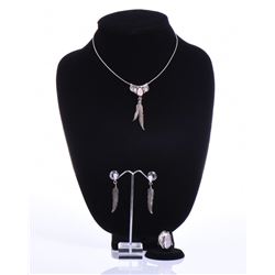 Pink Coral Feather Necklace And Earrings And