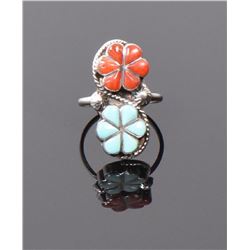 Red Coral And Blue Turquoise Sterling Silver