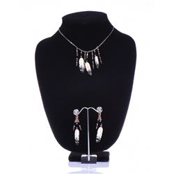 Bone Feather Necklace And Earrings Signed By