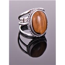 Tiger's Eye Sterling Silver Ring With Three B