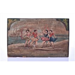 Rare Bawdy Bathing/Dancing Babes, Oil on wood